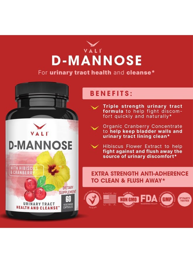 VALI D-Mannose 1000mg Urinary Tract Health Formula. Organic Cranberry Fruit Powder & Hibiscus. Healthy Bladder, Natural Cleanse, Fast Detox Flush, Herbal UT Function Support Pills. 60 Veggie Capsules - Image 3