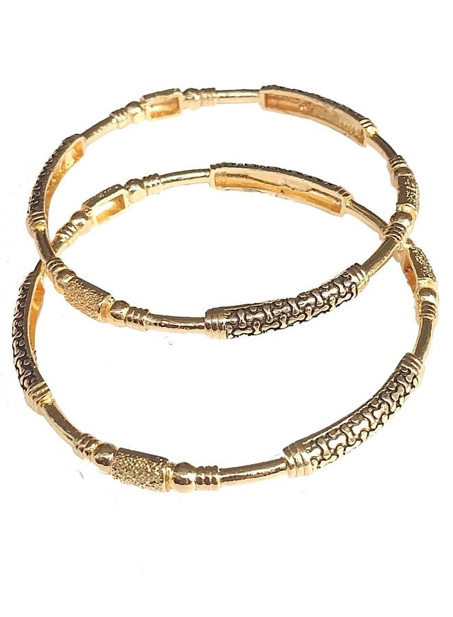DENICRAAS Bangles for Women and Girls Royal Style Broad Golden Antique Kada Bangle Jewellery For Girls & Women | Square Women's Facny Design Gold Plated Kada (Pair of 1) (Size :- 2. 10) - Image 2