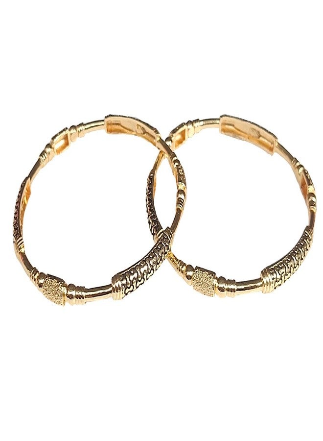DENICRAAS Bangles for Women and Girls Royal Style Broad Golden Antique Kada Bangle Jewellery For Girls & Women | Square Women's Facny Design Gold Plated Kada (Pair of 1) (Size :- 2. 10) - Image 1