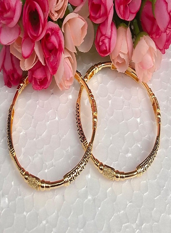 DENICRAAS Bangles for Women and Girls Royal Style Broad Golden Antique Kada Bangle Jewellery For Girls & Women | Square Women's Facny Design Gold Plated Kada (Pair of 1) (Size :- 2. 10) - Image 3