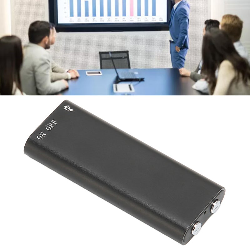 سجل صوت عالي الدقة بتقليل الضوضاء ومُنفّذ بالصوت، مشحون عبر USB، صغير الحجم، لالجلسات والمقابلات، باللغة الإنجليزية المحايدة، باللون الأسود، سعة 16 جيجا بايت (يمكن تخزين تسجيلات لمدة 192 ساعة) - Image 1