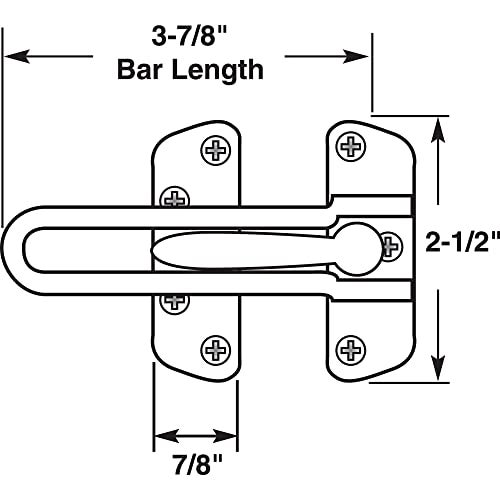 Defender Security Prime-Line U 9901 Swing Bar Lock for Hinged Swing-In Doors – Secondary Security Lock for Door & Security, 3-7/8 in. Bar Length, Diecast Zinc Construction, Brushed Chrome Finish (Single Pack) - Image 2