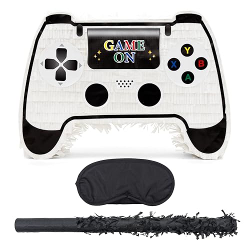 Birchio White Game Controller Pinatas Bundle with a Blindfold and a Bat165 x 12 x 35 Inches Perfect for kids Birthday Parties Mexican Theme Parties Decorations - Image 1