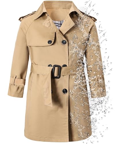 Betusline Boys Waterproof Trench Coat Rain Jackets Double Breasted Classic Belted Overcoat Outwear Dress Coats,1# khaki,13-14 Years = Tag 170 - Image 1