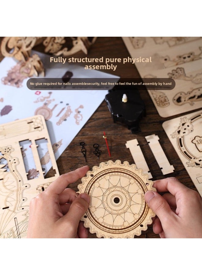 Nosto Puzzle Creative Toy Custom Wood Carved Clock Assembled Model Stereo Assembled Now-Color:Triangle Clock - Image 3