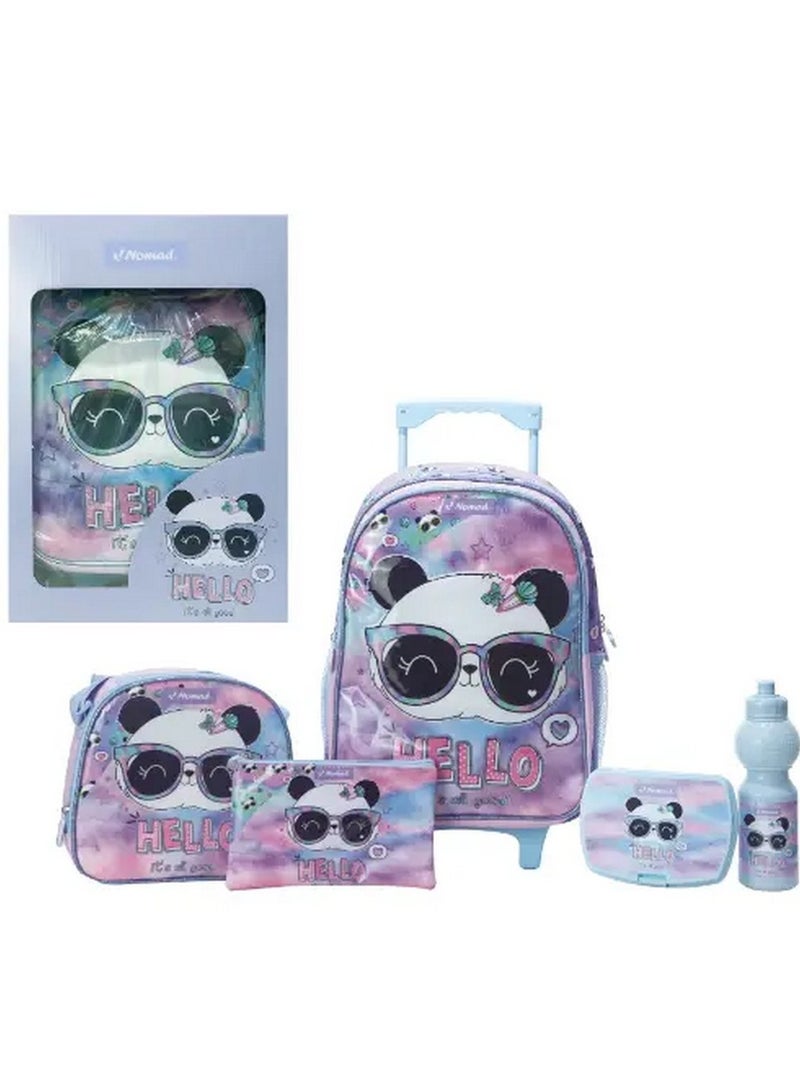 مجموعة عربة أطفال أساسية ٥ في ١ مطبوعة بنقشة هالو باندا، مقاس ١٦ بوصة