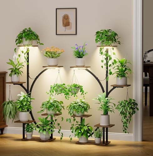 LATIBELL Plant Stand Indoor with Grow Lights - 2 Pack Corner Plant Shelf, 6 Tiered 47'' Indoor Plant Stands for Multiple Plants, K-Shaped Plant Rack Display Holder, Flower Stands for Living Room Patio Home - Image 1
