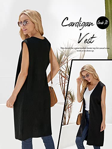 ZXZY سترة نسائية كاجوال بدون أكمام بفتحة أمامية طويلة (أسود، l) - Image 4
