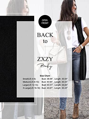 ZXZY سترة نسائية كاجوال بدون أكمام بفتحة أمامية طويلة (أسود، l) - Image 5