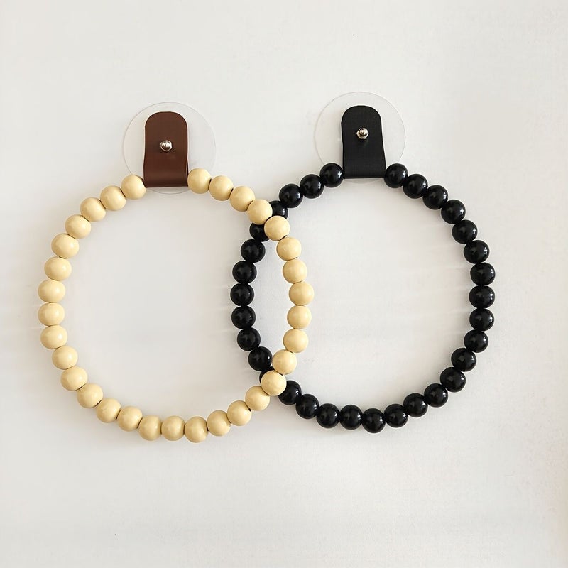 Light Beige Bohemian Wooden Bead Towel Ring Hand Towel Holder - Image 5