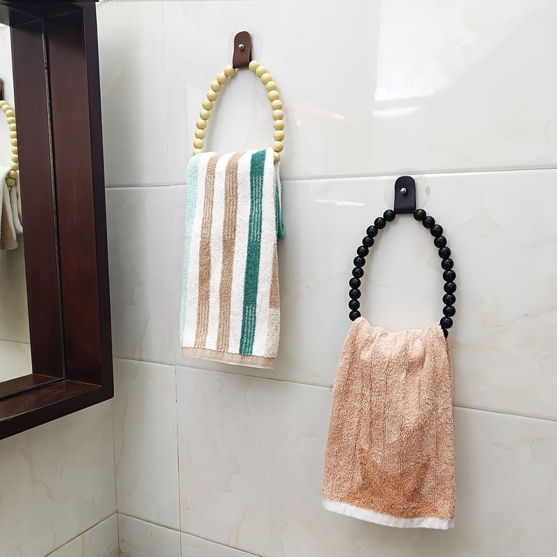 Light Beige Bohemian Wooden Bead Towel Ring Hand Towel Holder - Image 4
