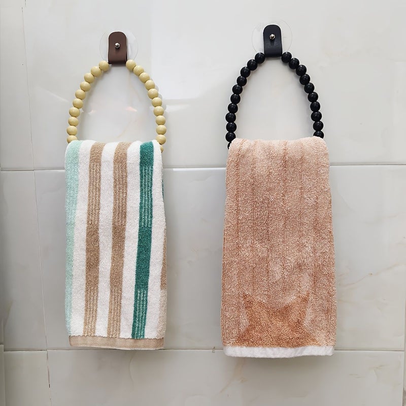 Light Beige Bohemian Wooden Bead Towel Ring Hand Towel Holder - Image 2
