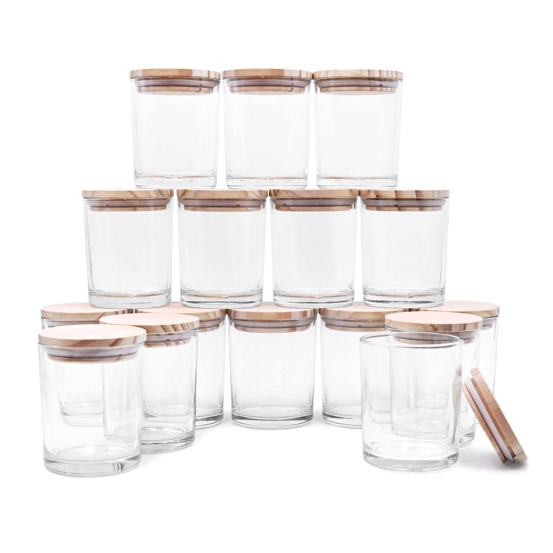 SHOWIN Thick Candle Jars for Making Candles 16 Pcs, 7 OZ Empty Jars with Wood Lids for Candle Making, Sample Container, Clear - Image 1