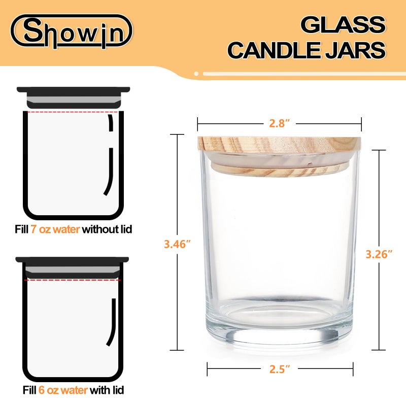 SHOWIN Thick Candle Jars for Making Candles 16 Pcs, 7 OZ Empty Jars with Wood Lids for Candle Making, Sample Container, Clear - Image 2
