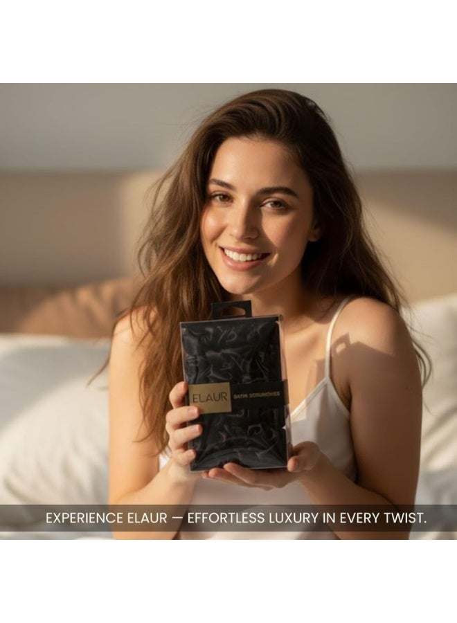 ELAUR Silk Scrunchies Satin for Women Girls | No Frizz No Crease | Soft Hair Accessories| Large Hair Ties Scrunchy | Black Elastic Hair Band | Pack of 6 (Midnight) - Image 4