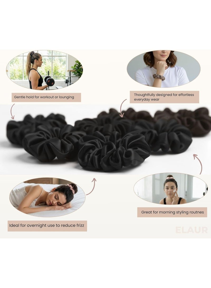 ELAUR Silk Scrunchies Satin for Women Girls | No Frizz No Crease | Soft Hair Accessories| Large Hair Ties Scrunchy | Black Elastic Hair Band | Pack of 6 (Midnight) - Image 5