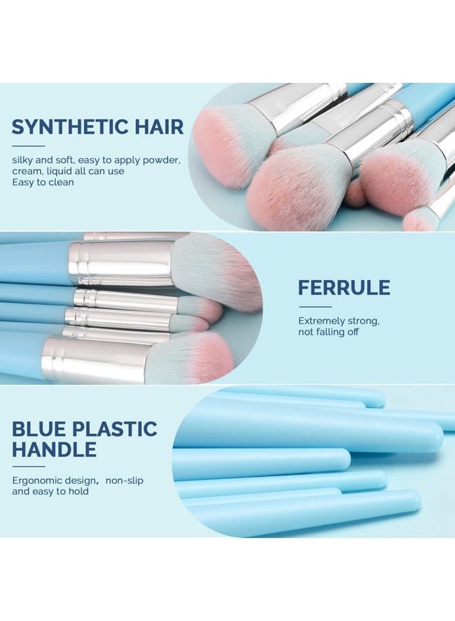 DUAIU Makeup Brushes DUAIU 16pcs Professional Makeup Brush with Makeup Sponge Set Premium Synthetic Foundation Kabuki Eyebrow Concealers Blending Eye Shadow Brushes Make up Tool Kit (Blue) - Image 2