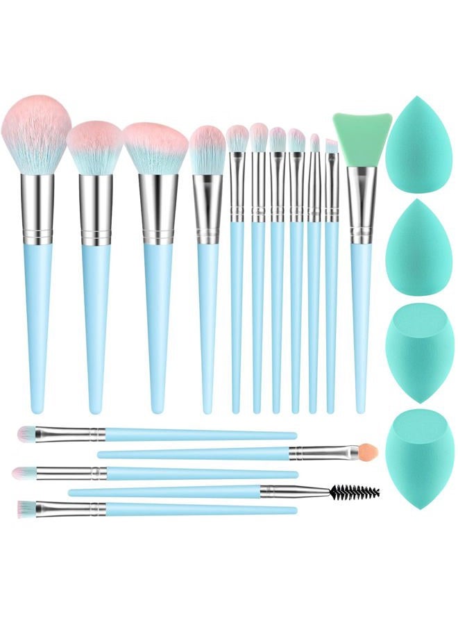 DUAIU Makeup Brushes DUAIU 16pcs Professional Makeup Brush with Makeup Sponge Set Premium Synthetic Foundation Kabuki Eyebrow Concealers Blending Eye Shadow Brushes Make up Tool Kit (Blue) - Image 1