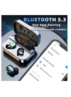 Excefore Wireless Earbuds, Bluetooth 5.3 in Ear Headphones Built-in Microphon, HiFi Stereo Sound, LCD Recharger Case, in-Ear Headphones with LED Display Touch Control, for Sports, Work, Gym(Black)  - Image 2