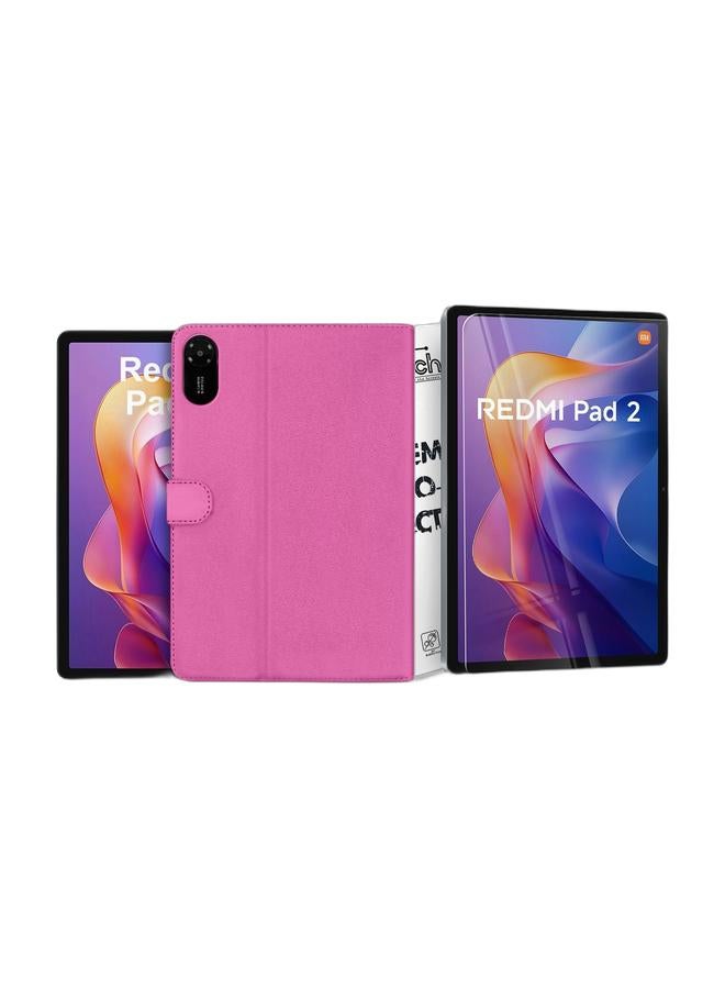 OMAKER Xiaomi Redmi Pad 2 4G 2025 (11.0 inches) OMAKER PU Leather Magnetic Closure Flip Case Cover (TCFPSR) - Pink & Xiaomi Redmi Pad 2 2025 (11.0 inches) 9H Ultra HD Tempered Glass Tablet Screen Protector (TSG9CN) - Clear Bundle - Image 1