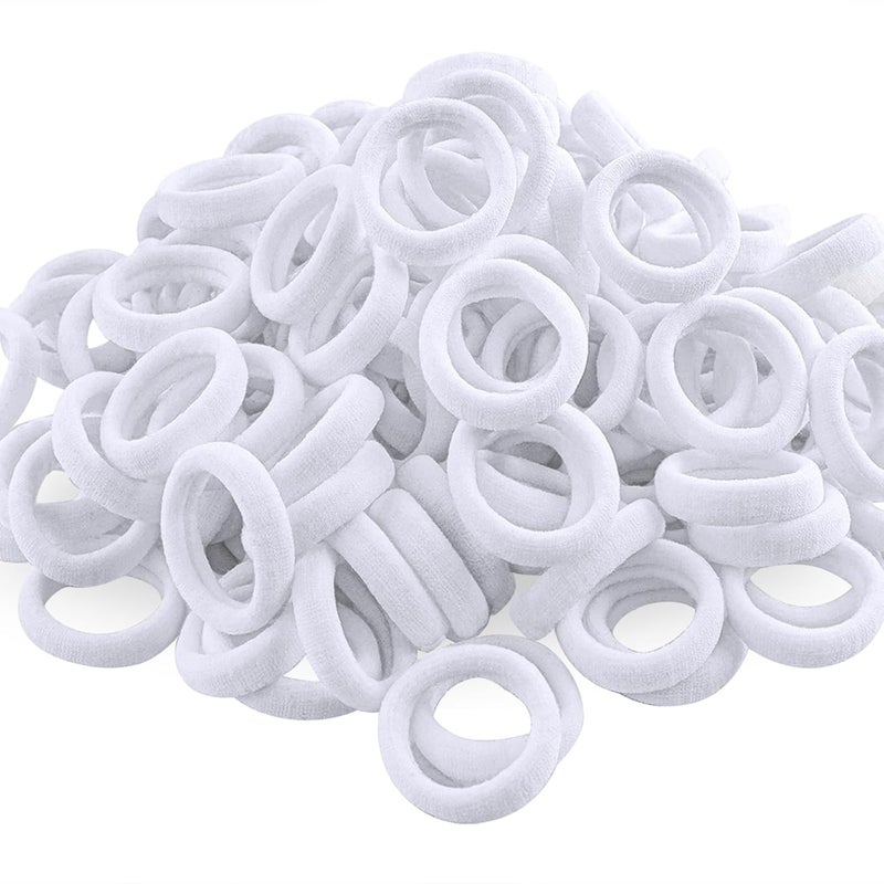 QRTVI 120 Pcs Baby Hair Ties, Cotton Toddler Hair Ties for Girls and Kids, Multicolor Small Seamless Hair Bands Elastic Ponytail Holders (White) - Image 1