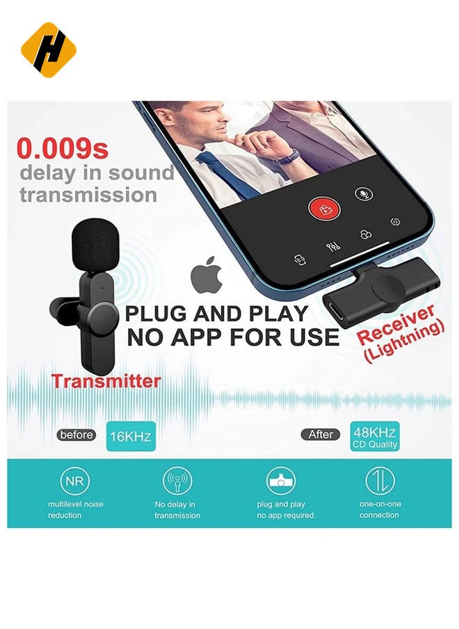 هوها 2 في 1 iPhone أو Type-C اللاسلكي لافالييه ميكروفون ل iPhone ، تشغيل المكونات ، ميكروفون تسجيل الفيديو الصوتي المحمول لـ YouTube ، البث المباشر ، مدونة مدونة ، مقابلة ، أجهزة الكمبيوتر المحمولة.  - Image 3