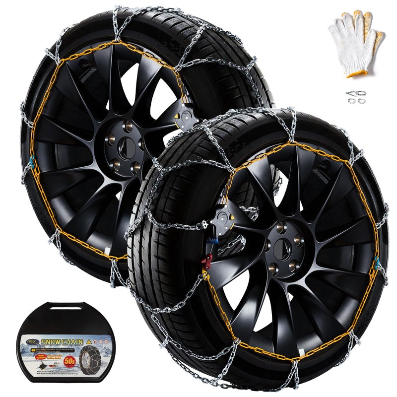 DEDC for Tesla Model Y Snow Chains Tire Chains for Cars SUVs and Light Trucks AutoTrac Tire Traction Chains 1 Min Quick Fit Chainsaw Reusable Universal Emergency Traction Chain Set of 2 MS1520