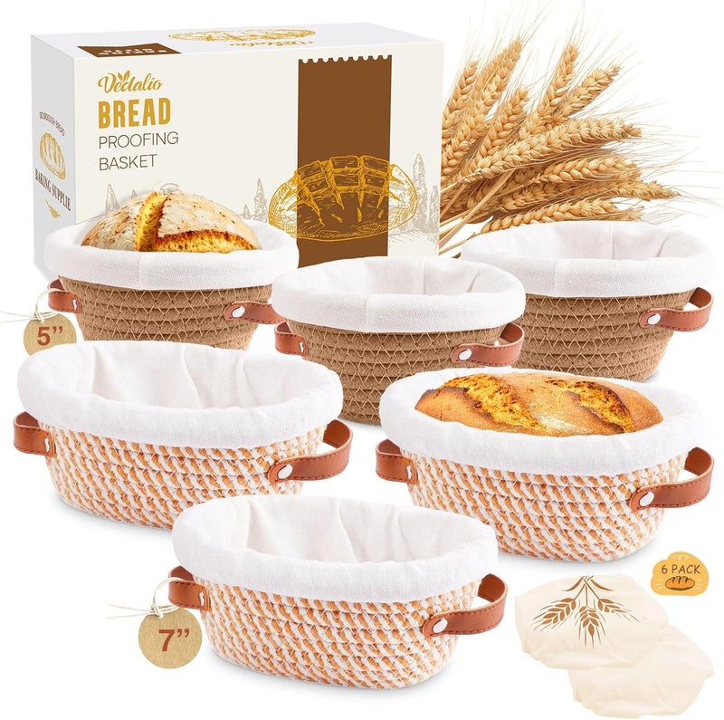 IDALIO Bread Proofing Basket, 5 Inch Mini Bread Basket Set of 6, Sourdough Bread Baking Supplies, Sourdough Starter Kit, Sour Dough Starter Kits, Baking Gifts for Women, Sourdough Proofing Basket - Image 1