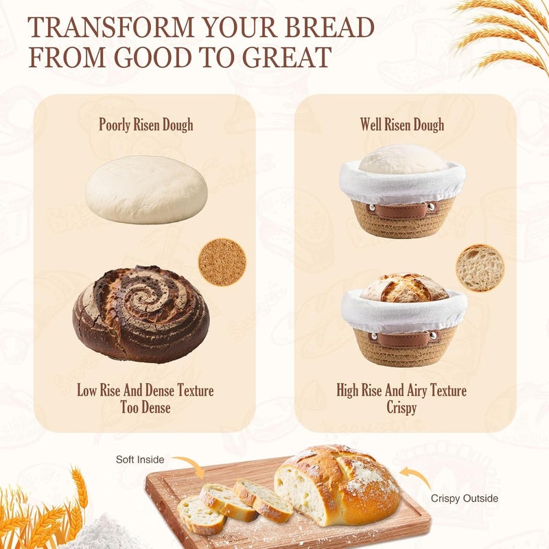 IDALIO Bread Proofing Basket, 5 Inch Mini Bread Basket Set of 6, Sourdough Bread Baking Supplies, Sourdough Starter Kit, Sour Dough Starter Kits, Baking Gifts for Women, Sourdough Proofing Basket - Image 4