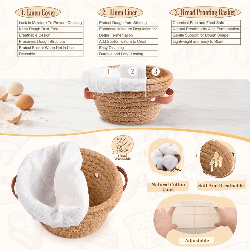 IDALIO Bread Proofing Basket, 5 Inch Mini Bread Basket Set of 6, Sourdough Bread Baking Supplies, Sourdough Starter Kit, Sour Dough Starter Kits, Baking Gifts for Women, Sourdough Proofing Basket - Image 2