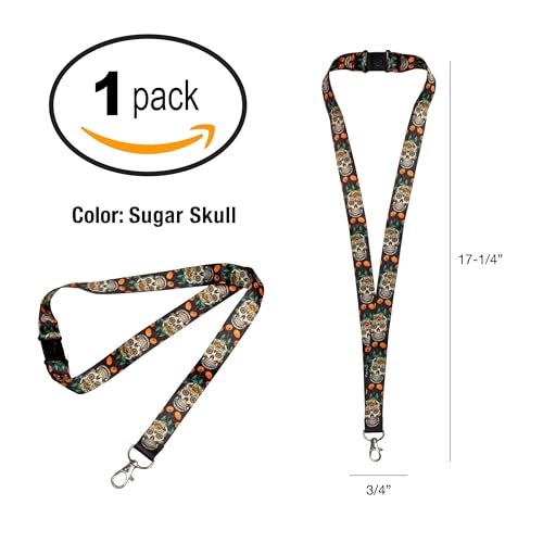 Lucky Line Lanyard with Swivel Snap, Sugar Skull Design (C210), 17 ¼” Long Without The Attachment, ¾” inch Wide - Image 4