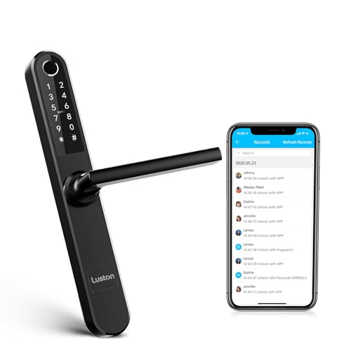 Luston Slim Smart Lock Front Door Stainless Steel Waterproof Mortise LockKeyless Entry Door LockWiFi Bluetooth Fingerprint Digital Keypad Aluminum Swing Door Lock with HandleBlack - Image 1