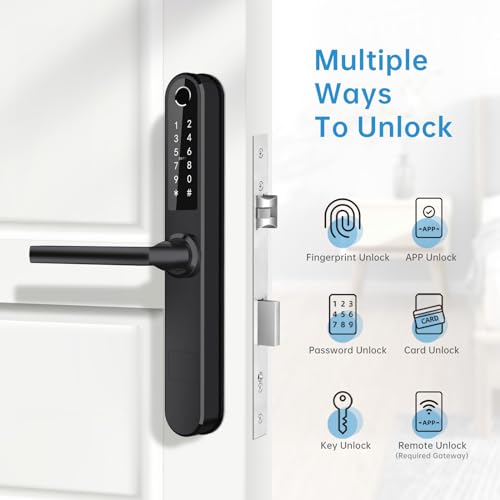 Luston Slim Smart Lock Front Door Stainless Steel Waterproof Mortise LockKeyless Entry Door LockWiFi Bluetooth Fingerprint Digital Keypad Aluminum Swing Door Lock with HandleBlack - Image 3