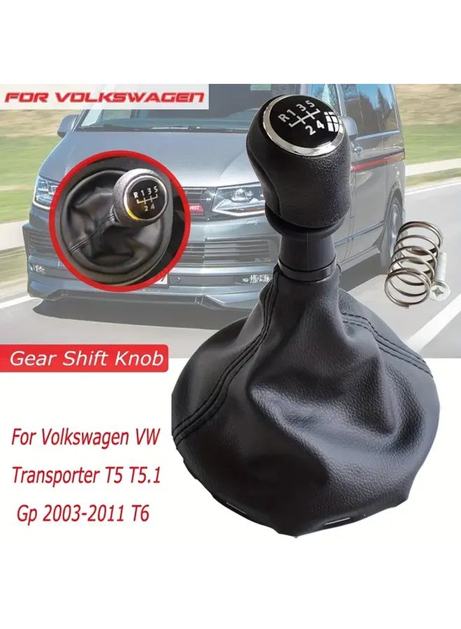 Faux Pu Leather Shift Knob 5 Speed For VW Transport T5 T5.1 T6 GP 2003 2011 - Image 1