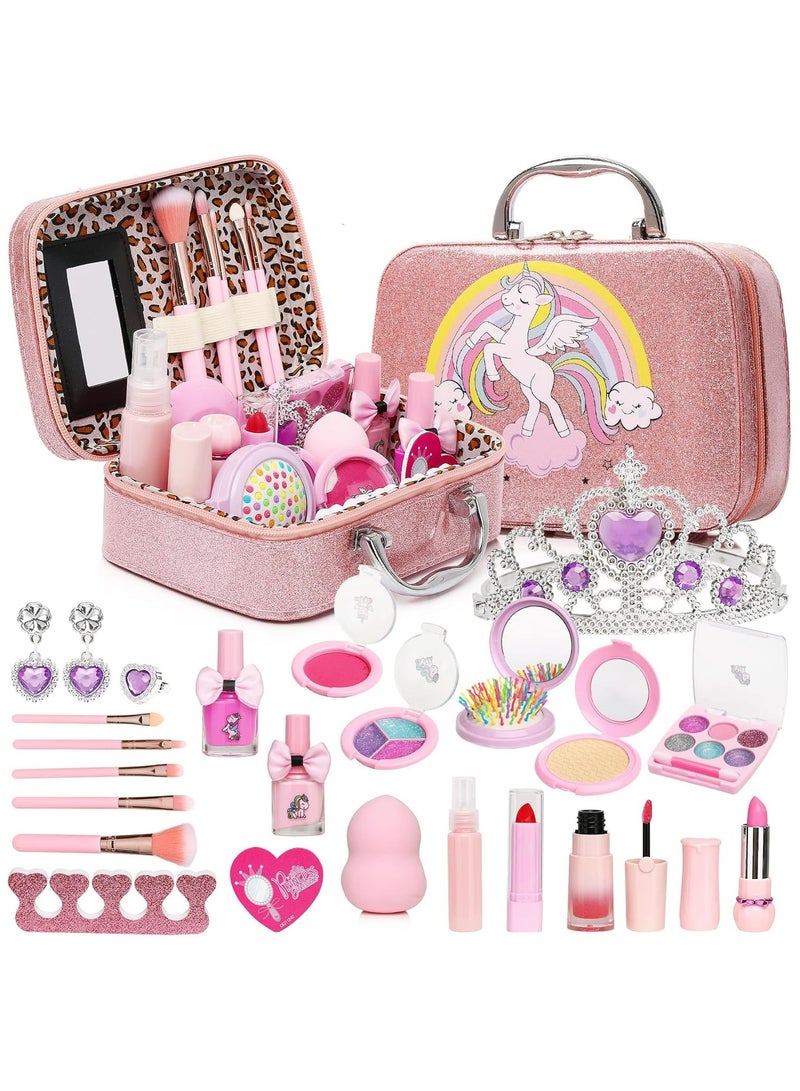 أوزيغالور مجموعة مكياج أطفال للبنات قابلة للغسل | غير سامة ويسيلة الإزالة | مجموعة مكياج أميرة وهدايا عيد ميلاد وكريسماس للأعمار 5-10 سنوات - Image 1