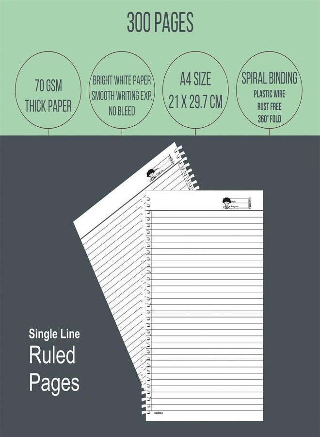 amblitz Spiral Notebook | 300 Pages | A4 Size | Single Line Ruled | Beautiful Covers with Motivational Quotes | Pack of 1 | School College Student Notemaking Notebook | 70 GSM Thick Paper - Image 5