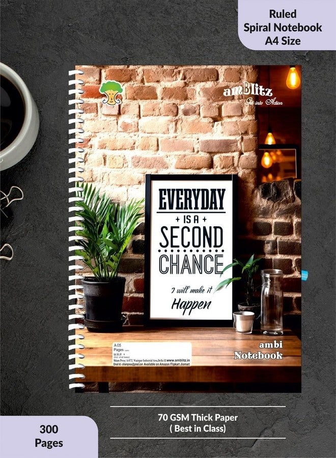 amblitz Spiral Notebook | 300 Pages | A4 Size | Single Line Ruled | Beautiful Covers with Motivational Quotes | Pack of 1 | School College Student Notemaking Notebook | 70 GSM Thick Paper - Image 3