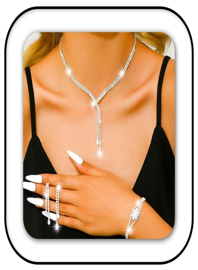 جورايس طقم مجوهرات زفاف من GORAIS، قلادة من أحجار الراين الفضية، طقم مجوهرات للعرائس وحفلات التخرج للنساء والعرائس - Image 1