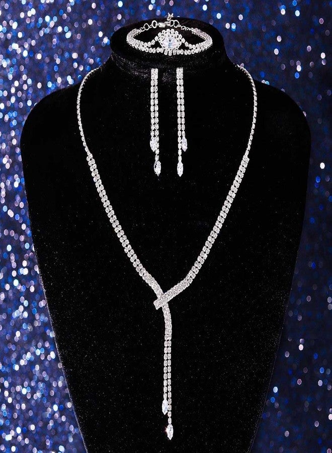 جورايس طقم مجوهرات زفاف من GORAIS، قلادة من أحجار الراين الفضية، طقم مجوهرات للعرائس وحفلات التخرج للنساء والعرائس - Image 2