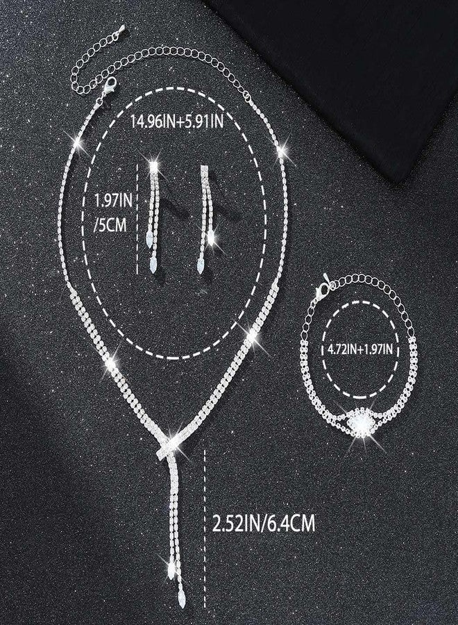 جورايس طقم مجوهرات زفاف من GORAIS، قلادة من أحجار الراين الفضية، طقم مجوهرات للعرائس وحفلات التخرج للنساء والعرائس - Image 5