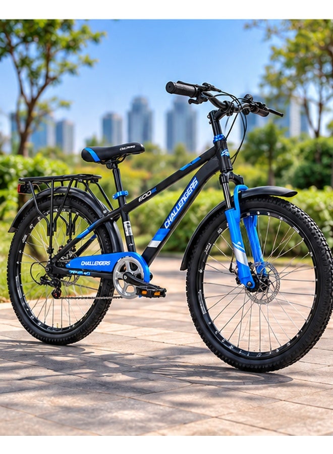 Challenger 24-Inch Single-Speed City Bicycle with Rear Carrier, Practical Single-Speed City Bicycle with Rear Carrier, for everyday city cycling, leisure rides and practical carrying needs - Black/Blue - Image 3