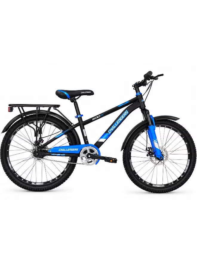 Challenger 24-Inch Single-Speed City Bicycle with Rear Carrier, Practical Single-Speed City Bicycle with Rear Carrier, for everyday city cycling, leisure rides and practical carrying needs - Black/Blue - Image 1
