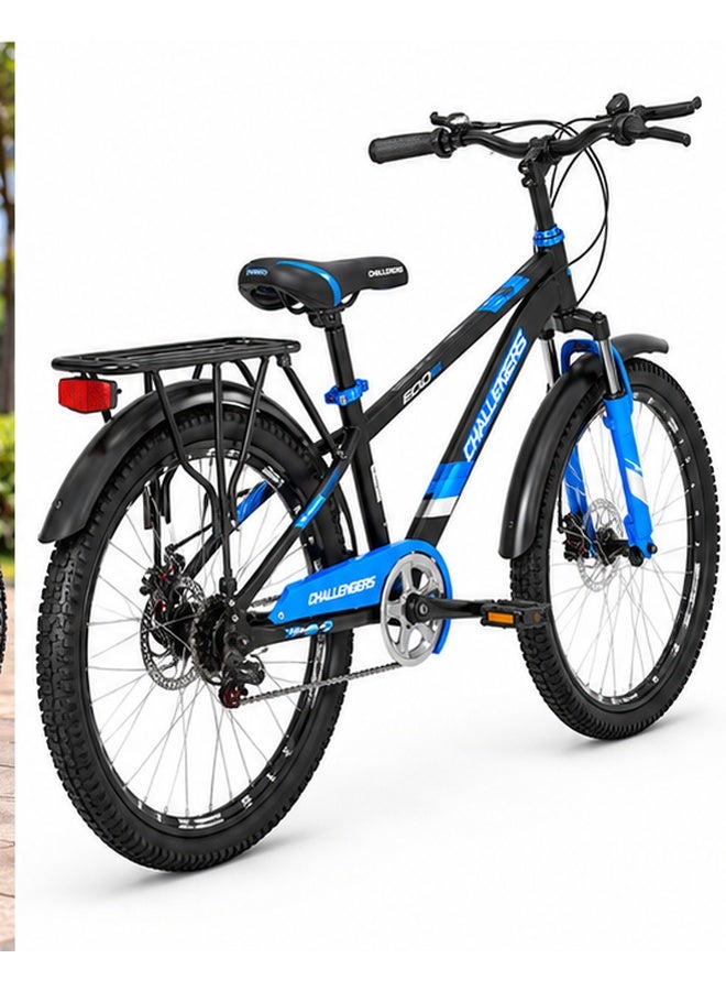 Challenger 24-Inch Single-Speed City Bicycle with Rear Carrier, Practical Single-Speed City Bicycle with Rear Carrier, for everyday city cycling, leisure rides and practical carrying needs - Black/Blue - Image 4