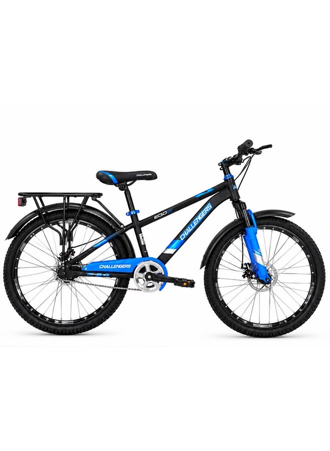 Challenger 24-Inch Single-Speed City Bicycle with Rear Carrier, Practical Single-Speed City Bicycle with Rear Carrier, for everyday city cycling, leisure rides and practical carrying needs - Black/Blue - Image 2