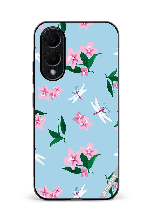 VR CREATIVE Protective Case Cover For Samsung Galaxy S25 Edge Dragonfly And Flowers Design Multicolour
