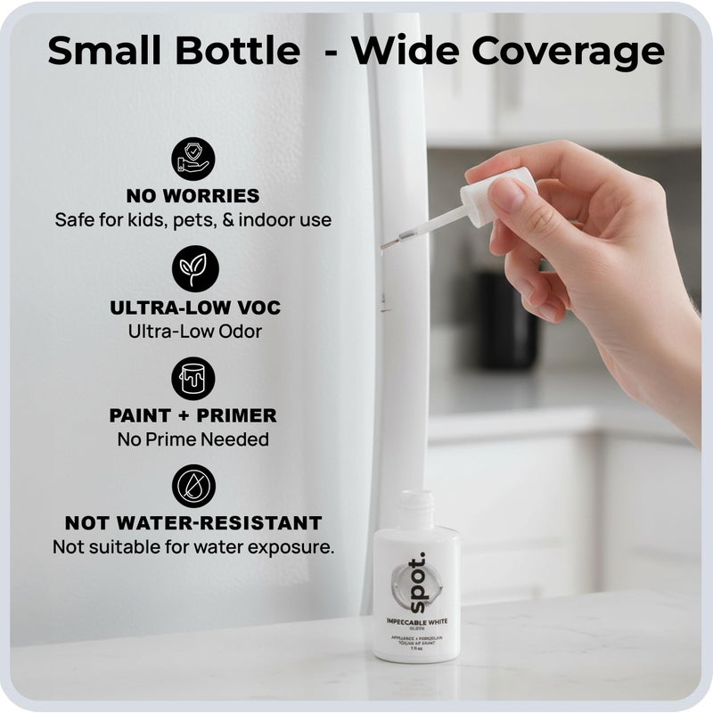 spot. High-Gloss White Touch Up Paint â€“ Porcelain and Appliance Repair for Chips, Stains, Scratches, and Cracks on Fridges, Microwaves, Dishwashers, Dryers, Tiles, and Metal Surfaces â€“ 1 fl oz - Image 2