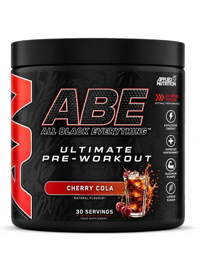 أبلايد نيوتريشن Applied Nutrition ABE All Black Everything مسحوق Pre-Workout بنكهة Cherry Cola، 200 مجم كافيين مع Creatine وCitrulline وBeta-Alanine، 375 جم، 30 حصة - Image 1