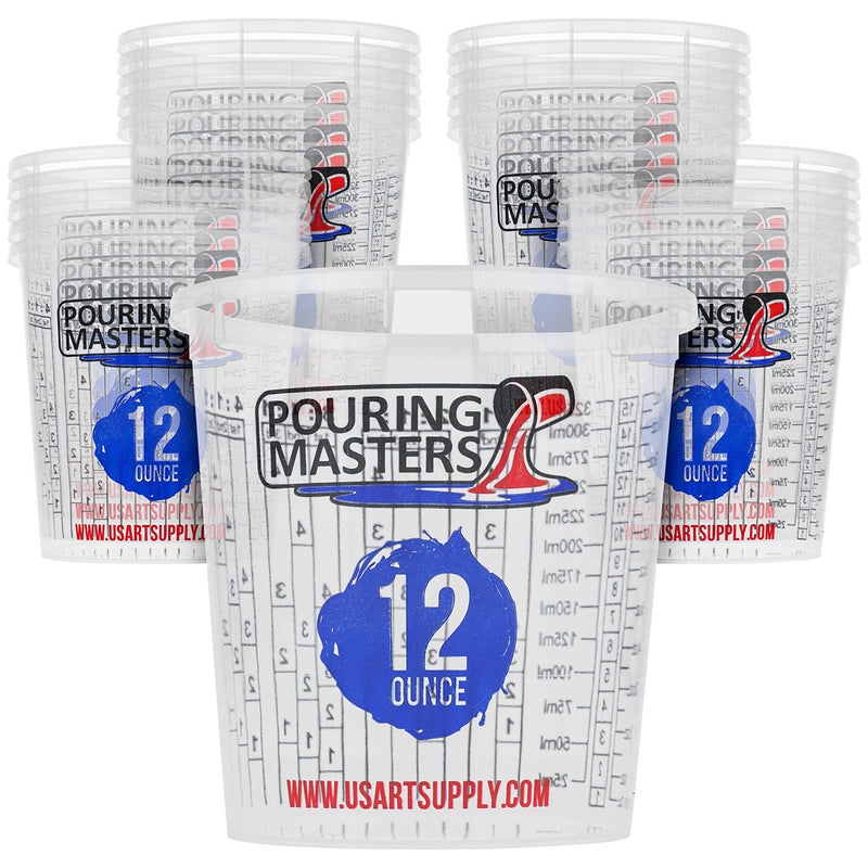 Pouring Masters 12 Ounce 350ml Graduated Plastic Mixing Cups Box of 20  Use for Paint Resin Epoxy Art Kitchen Cooking Baking  Measurements in OZ and ML 4 Different Measuring Ratios 11