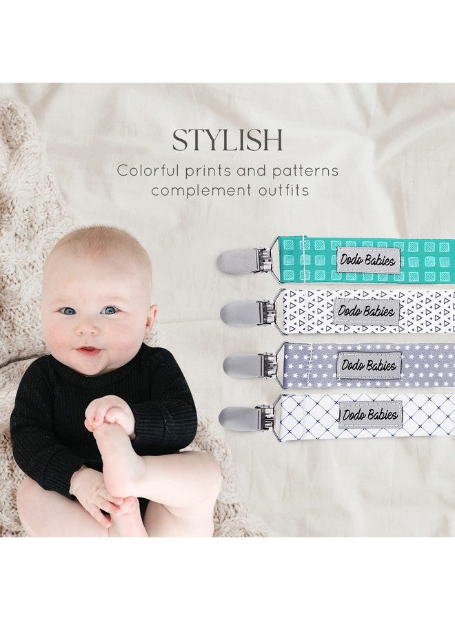 Dodo Babies Pacifier Clip Set - Four Clips Plus Binky Case - Universal Holder Fits Most Paci Brands, Teether Toys and Car Seats - Blue and Teal Prints for Girls or Boys - Pacifier Holder - Image 4
