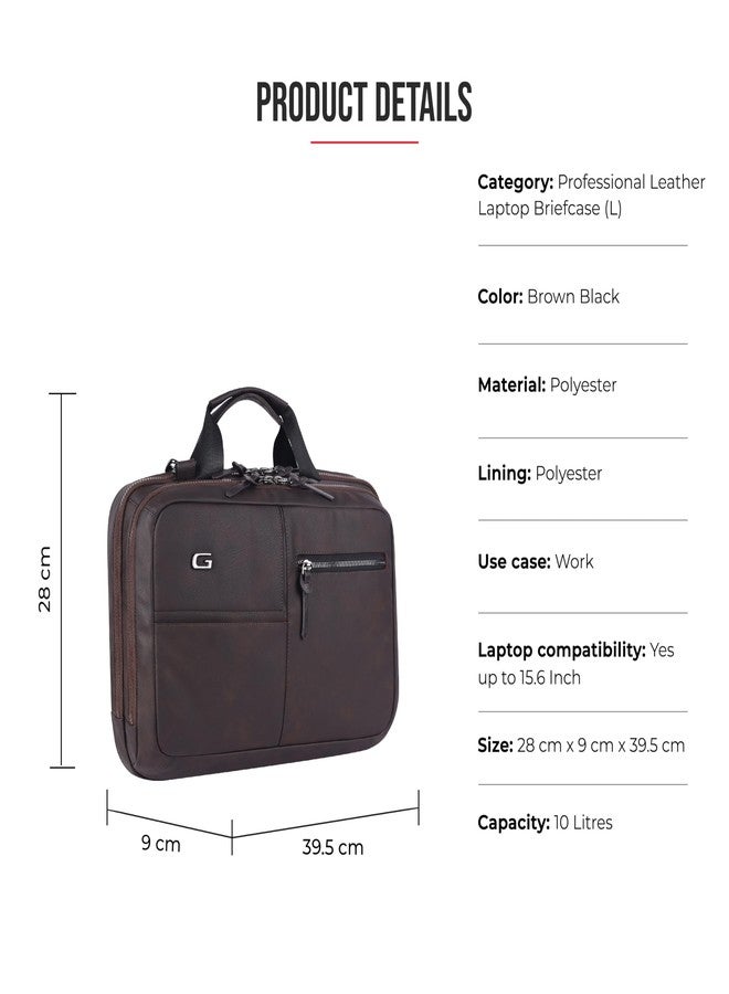 Gear Professional 16L/12" Small Faux Leather Water Resistant Laptop Briefcase/Office Bag/Laptop Messenger Bag for Men/Women(Brown-Black) - Image 3